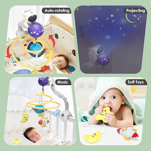 Miniatura 7 de Cuna móvil para bebé con bloqueo de hebilla de seguridad música proyector de luz 3 modos girar luz natural cuna de cuna 2 controles de volumen