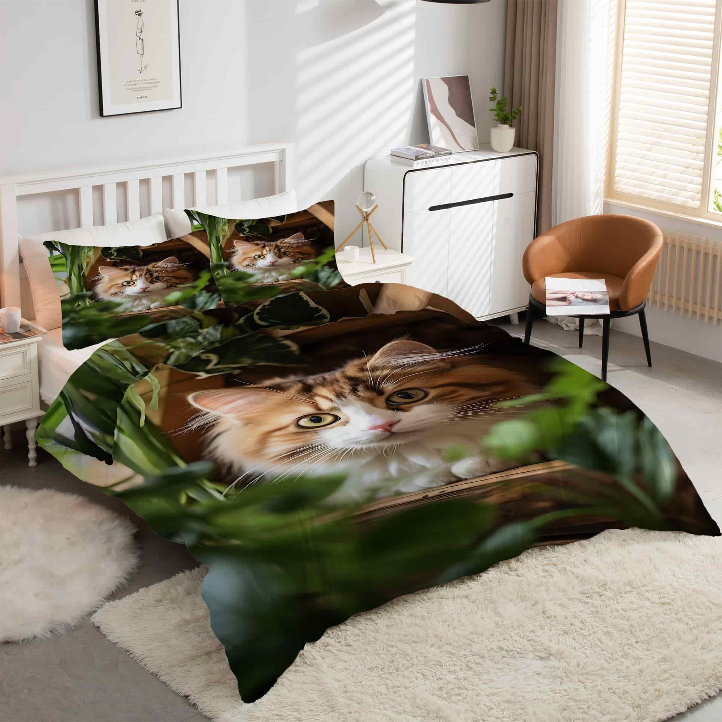 Housse de couette 200x200 chat doux ensemble microfibre hypoallergénique imprimé