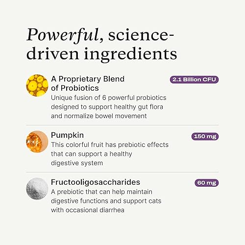 Miniatura 5 de PetLab Co. Probióticos para gatos, apoyo a la salud intestinal, diarrea ocasional, salud digestiva y apoyo inmunológico, fácil de usar, 30 unidades