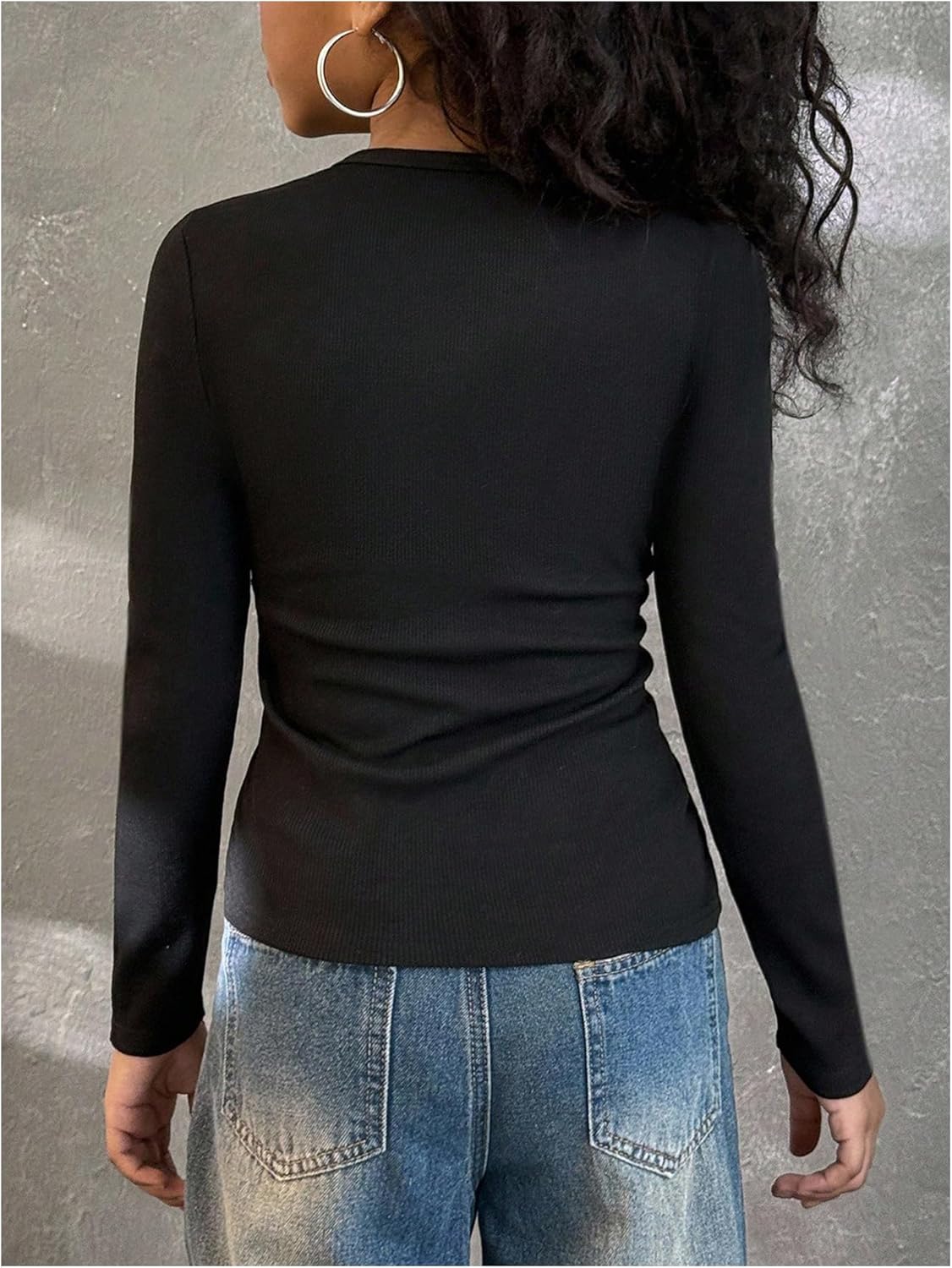 Girl's Long Sleeve Top Square Neck Fitted T Shirts Casual Fall Tee Tops - Image 2