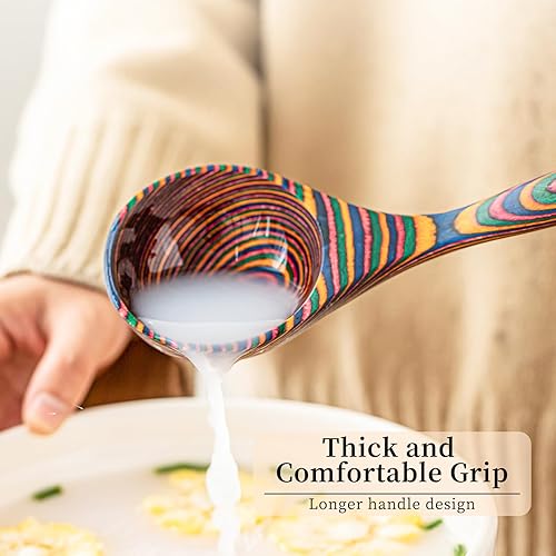Vista 30 de Gudamaye Pakkawood - Cucharones profundos para sopa, cucharón de madera grande de 10.6 pulgadas para cocinar, juego de utensilios de cocina de madera