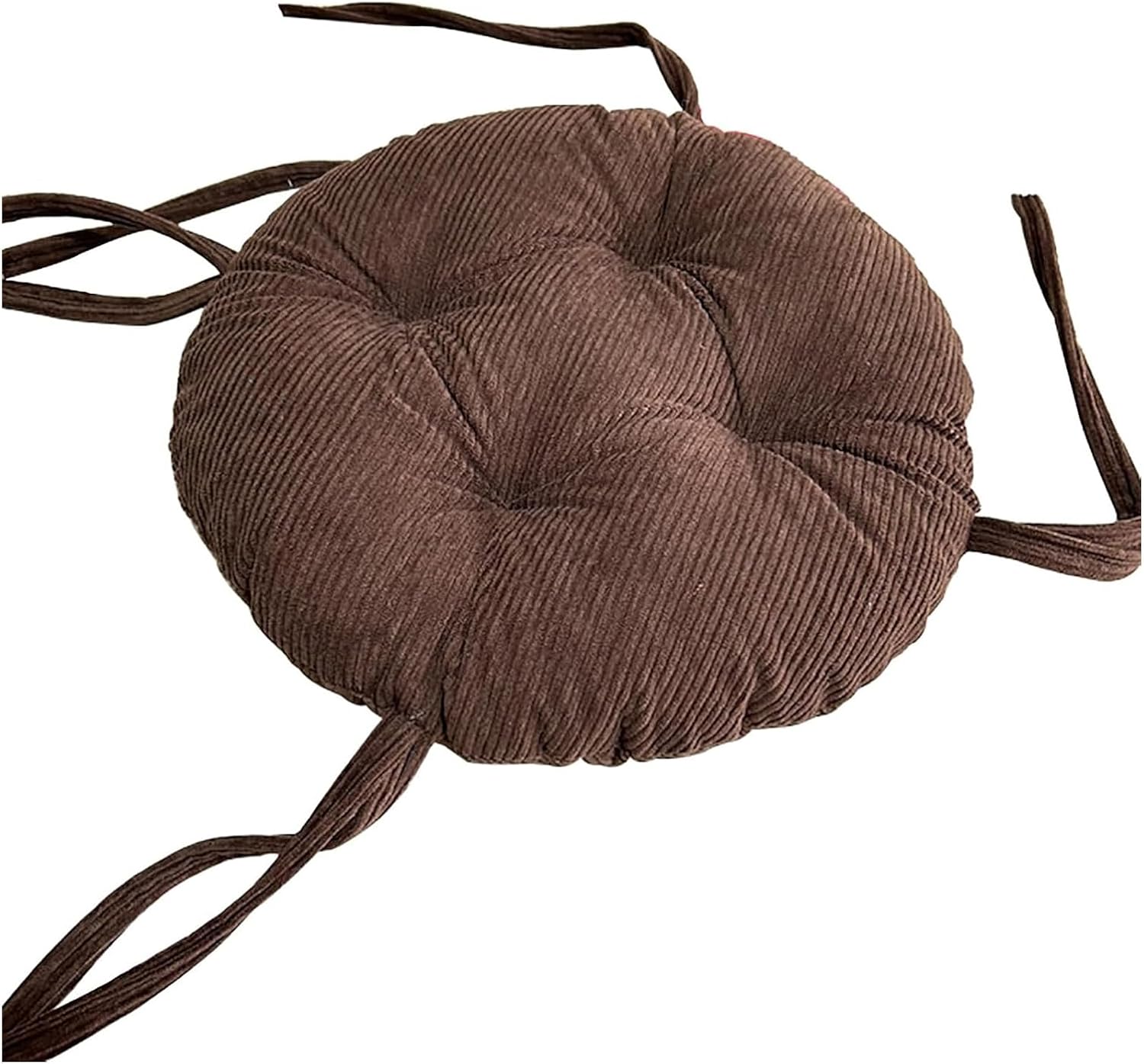 5cm Thicken Corduroy Chair Pads with Ties, Round Stool Seat Cushion Floor Pillow for Kitchen Bar Stool Dining Room(Coffee,Dia:40cm(16inch))