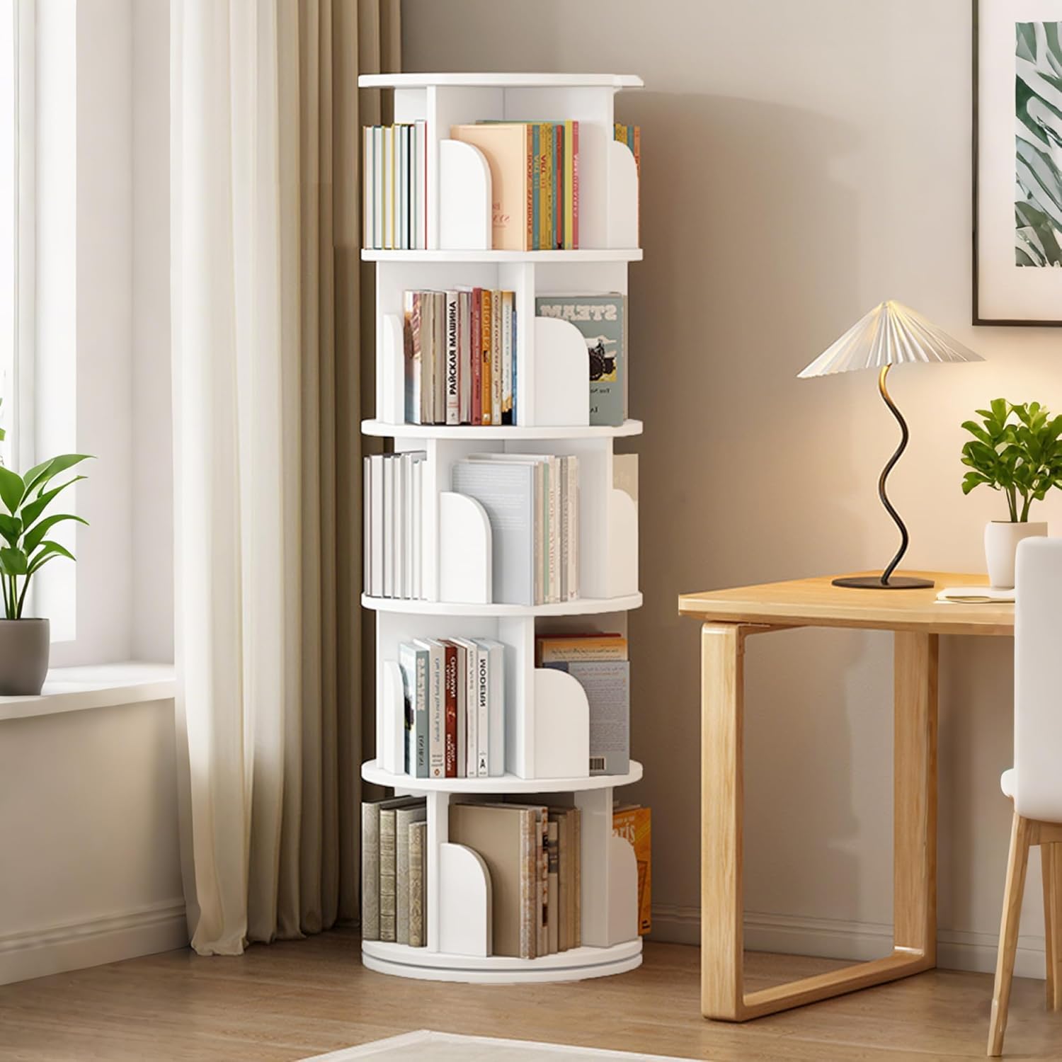 Bibliothèque Rotative à 360°, étagère D'angle Autoportante Pour Enfants, étagère De Rangement, Table Moderne Simple Pour La Maison, La Chambre à Coucher, Le Salon, Le Bureau (couleur : Bois, Taille