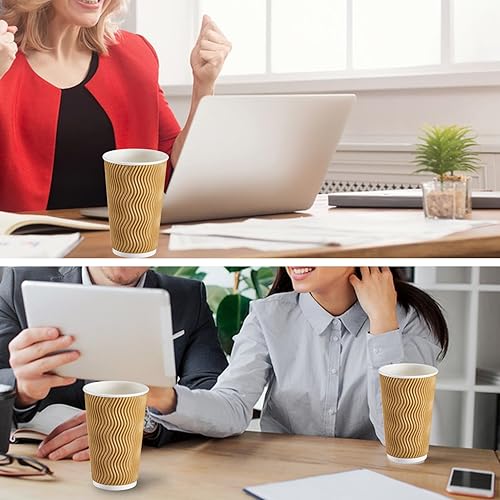 Miniatura 7 de Clawsoff Paquete de 90 tazas de café desechables de 16 onzas sin tapas, tazas de café de papel de pared onduladas con aislamiento champán de 16