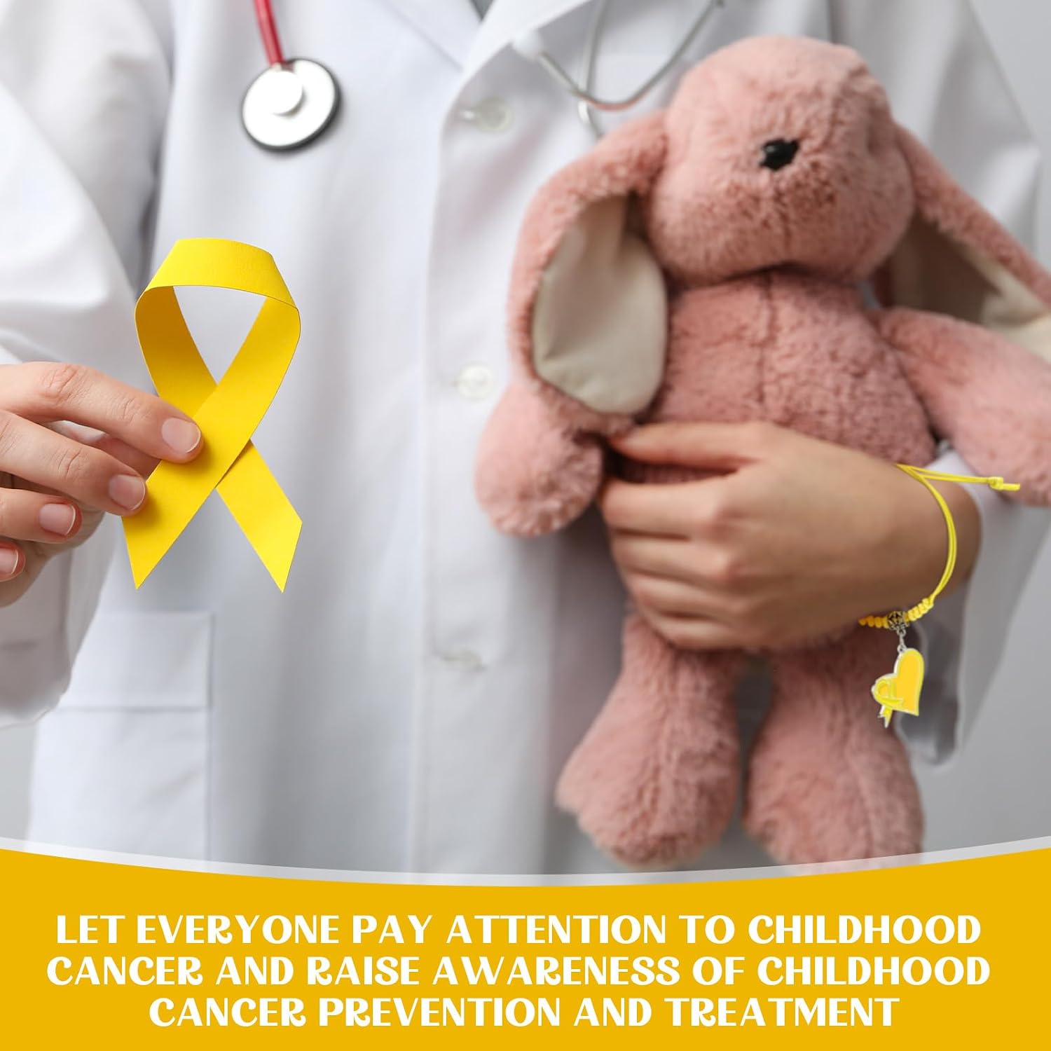 Huquary 12/24/48pcs Yellow Ribbon Childhood Cancer Awareness Bracelet