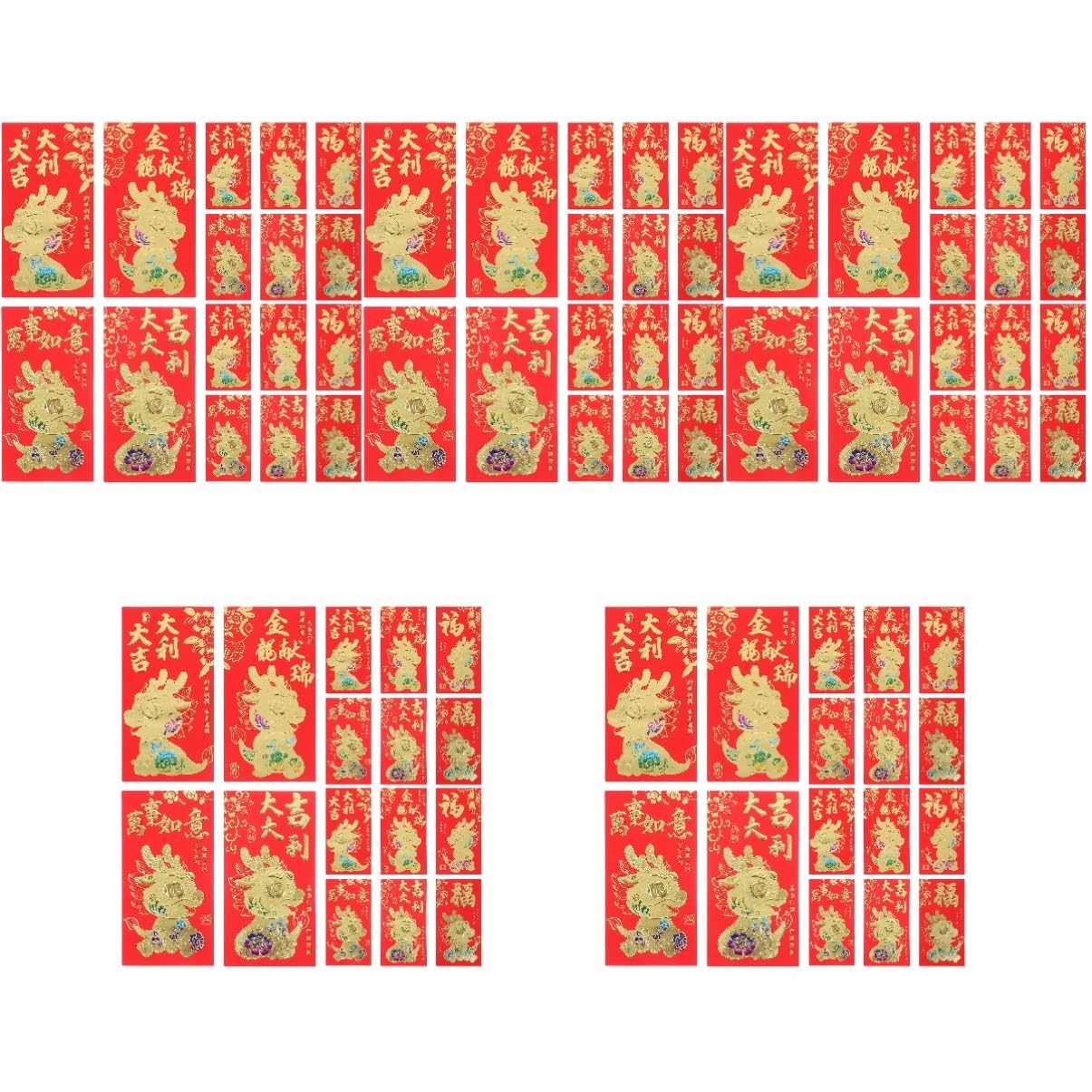 NUOBESTY 5 Ensembles Paquet Rouge 2024 Année Du Dragon Enveloppes D'Argent En Paquet Rouge Kits De Fête Enveloppes Rouges Pour Pièces De Monnaie Enveloppe D'Argent 60 pièces * 5