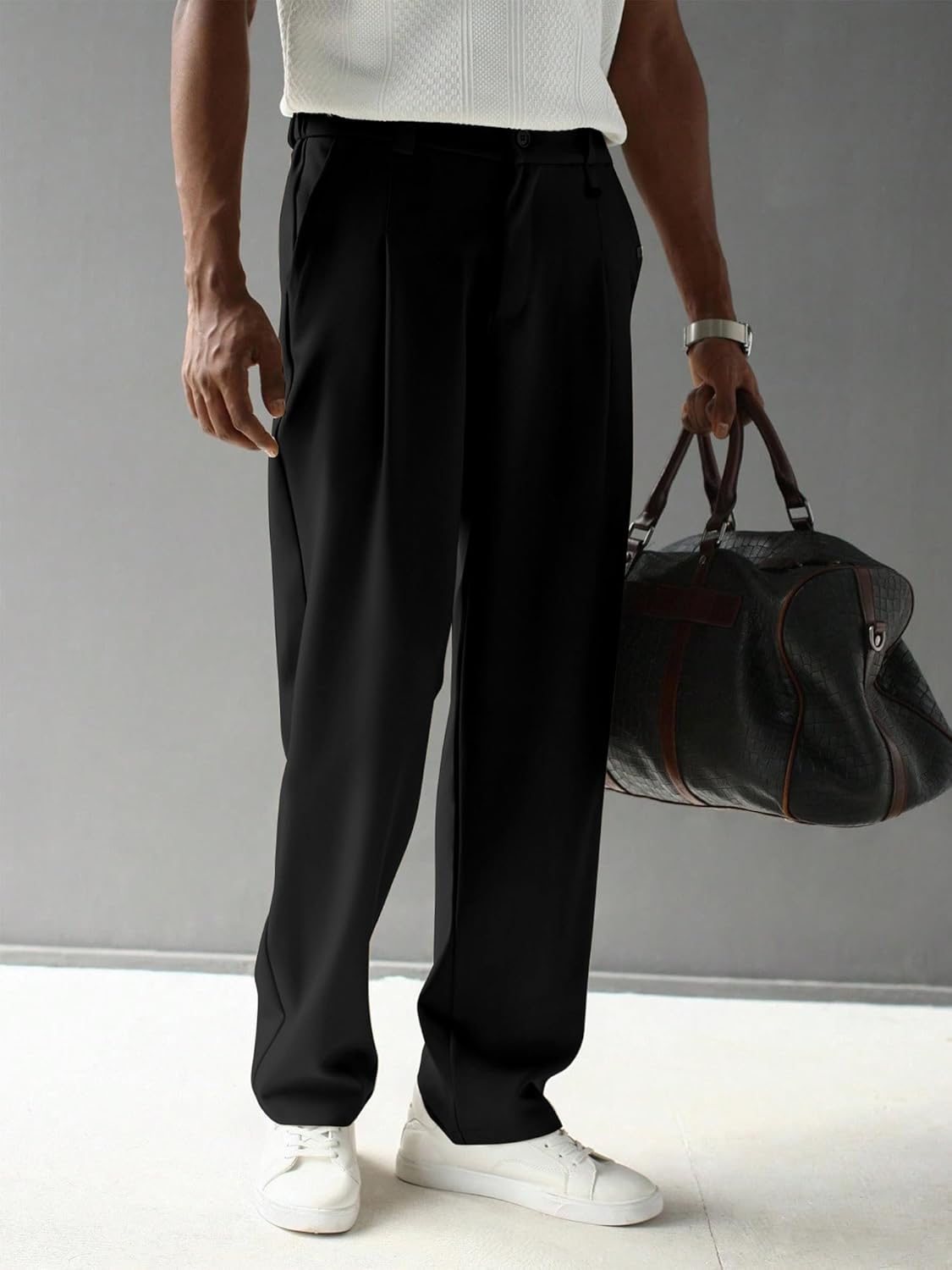 JMIERR Men's Baggy Pants Pleated Wide Leg Casual Dress Loose Fit Slacks Trousers - Image 4