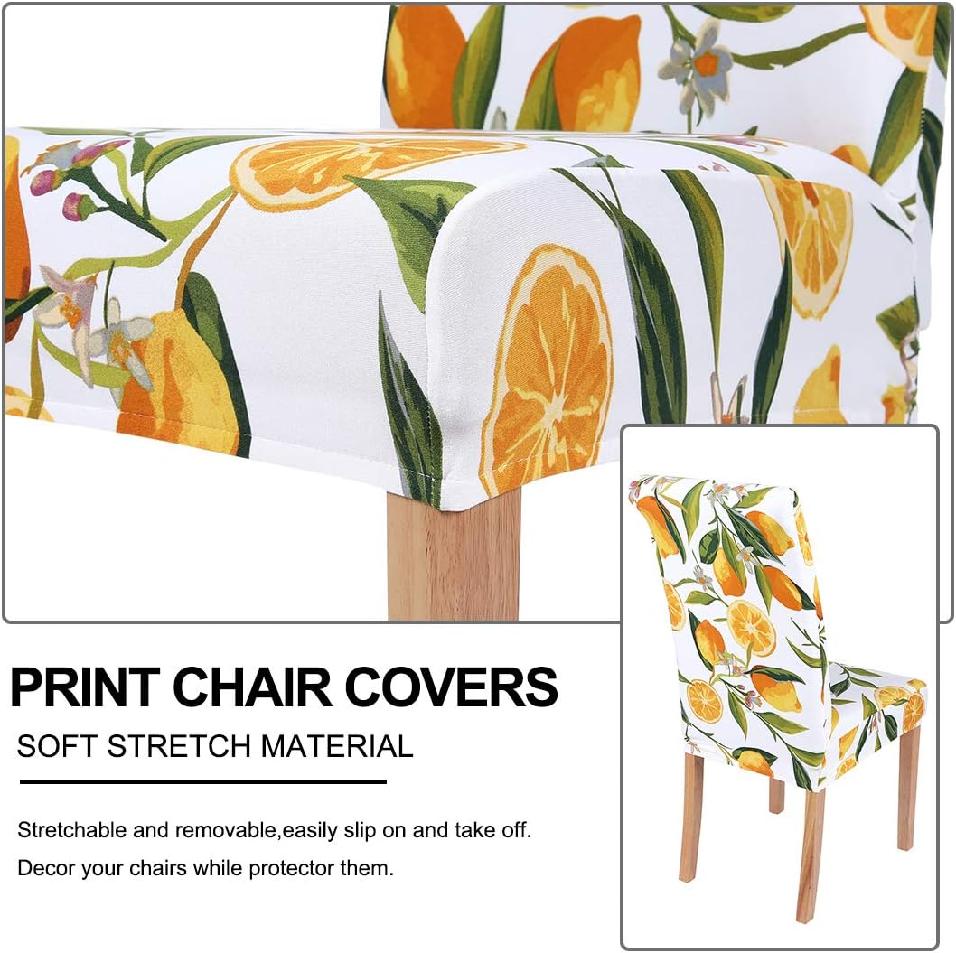 smiry 6 Pack Printed Dining Chair Covers, Stretch Spandex Removable Washable Dining Chair Protector Slipcovers for Home, Kitchen, Party, Restaurant (Yellow)