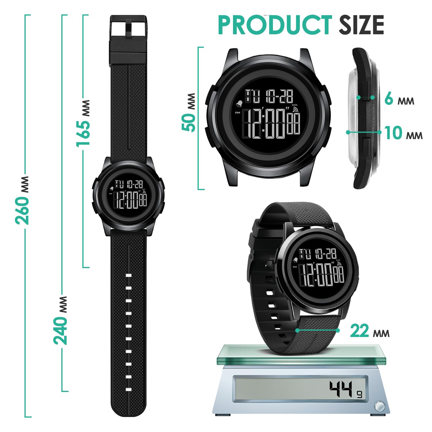 ASPYT Men Digital Watch Thin Sports Waterproof Outdoor LED Screen Large Face Wrist Watches for Men with Back Light Alarm Date Stopwatch