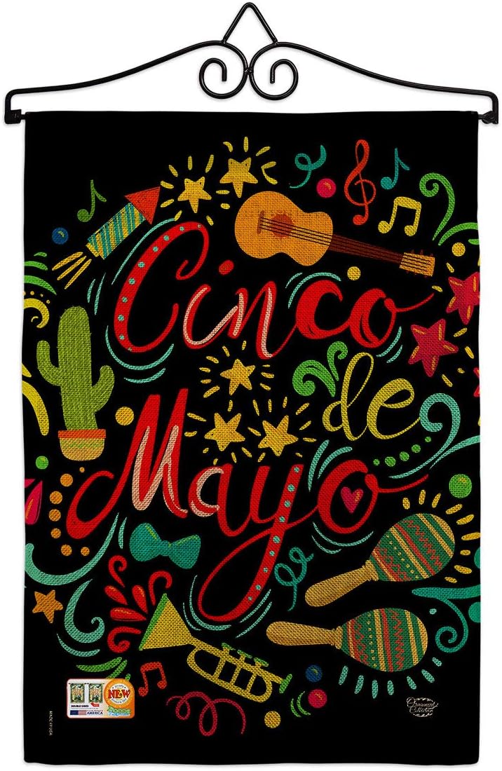 El Fiesta Cinco de Mayo Burlap Garden Flag Set Wall Holder Summertime Party Cactus Pinata Sombrero Mexican Outdoor Small Decorative Gift Yard House Banner Double-Sided Made In USA 13 X 18.5