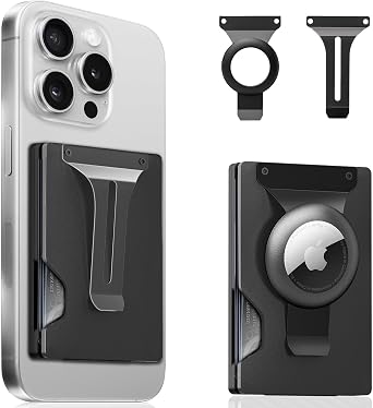 Magnetic Phone Wallet with Apple MagSafe - Metal Card Holder with AirTag Holder, RFID Blocking & Money Clip Mag Safe Wallet for iPhone 16 15 14 13 12 Pro Max/Pro/Plus/Mini