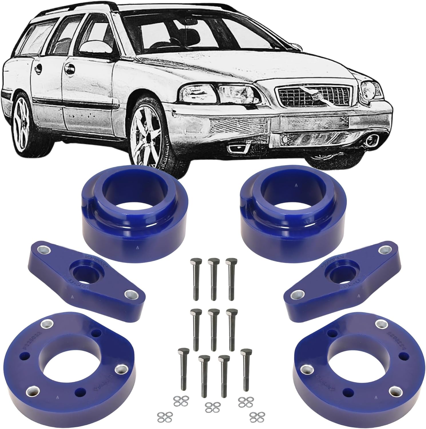 Complete Levelling Lift Kit 36 pc 30mm /1.2" Front Strut, Rear Springs Spacers & Rear Shock Extenders in very High-grade Polyurethane PU Material - fits V70 & XC70 2007-2016/ XC60 2008-2017