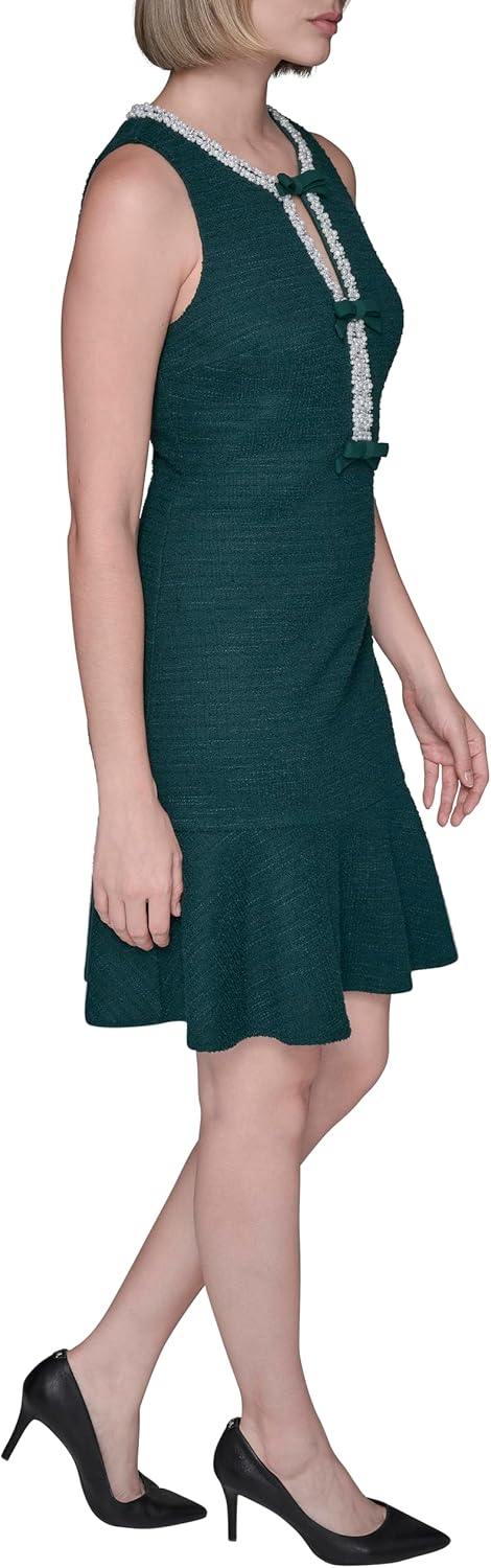 Karl Lagerfeld Womens Sleeveless Stretch Texture Knit Tweed Dress - Image 3