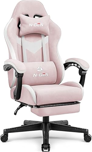 Vista 10 de N-GEN GAMING Silla de videojuegos con reposapiés, soporte lumbar para el hogar, oficina, respaldo alto, reclinable, altura ajustable, ergonómica