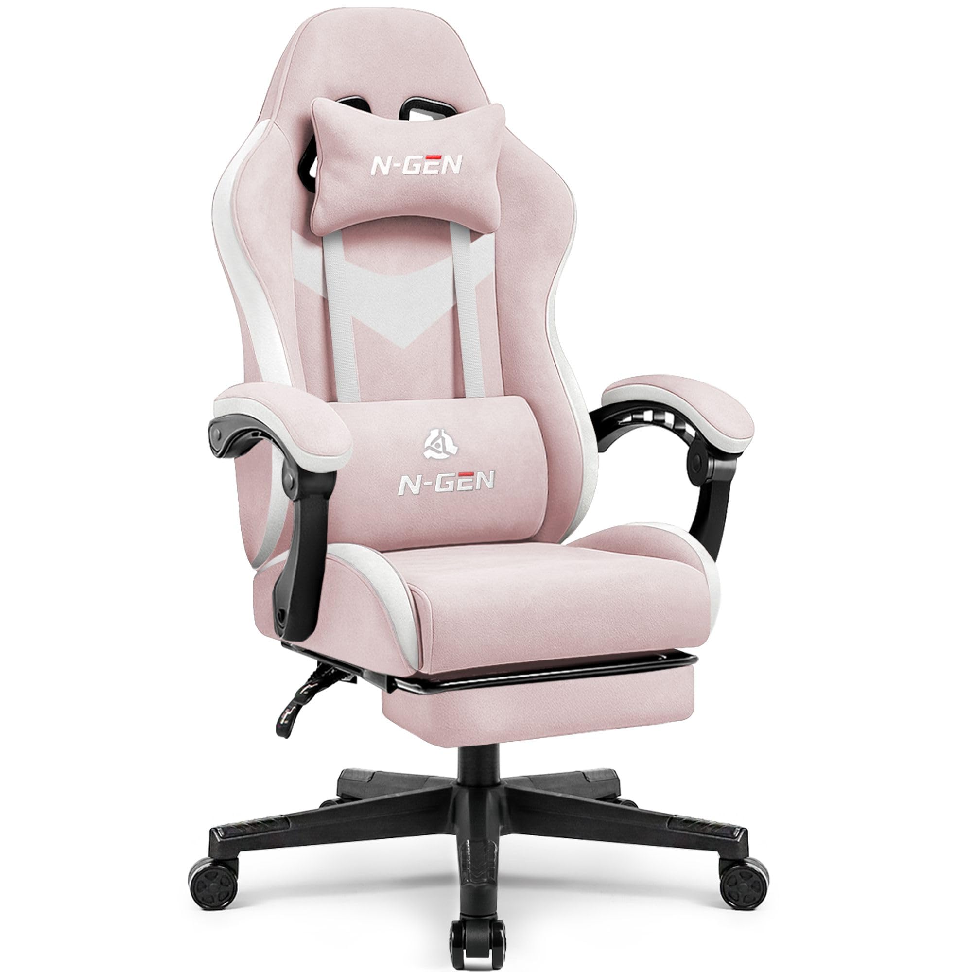 N-GEN GAMING Gaming Chair, Lumbar Support with Breathable Fabric, Pink | Ergonomic Design with Linkage Armrests, Adjustable Height and High-Density Foam, Supportive Comfort for Computer or Desk Use