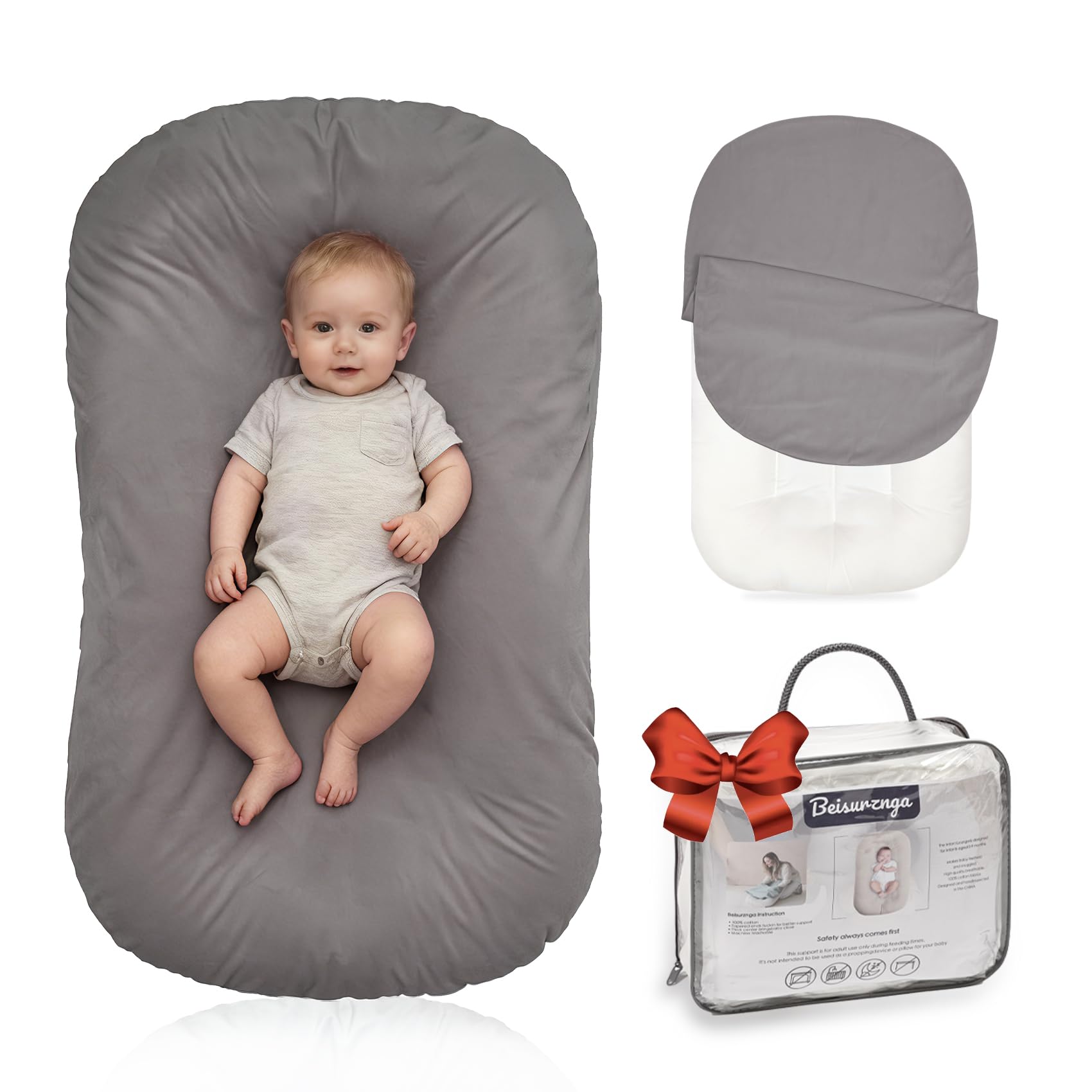 Baby Lounger Newborn 0-24 Months, Home and Travel Infant Cushion-Grey