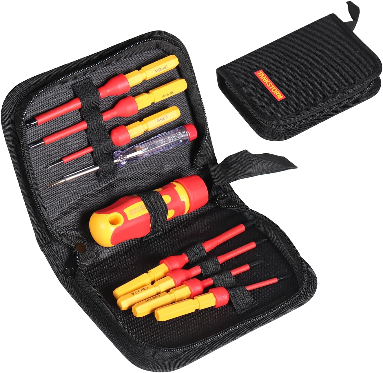 1000V Insulated Electrician Tool Set, 9PCS VDE Certified Electrical Repair Kit with Screwdrivers and Portable Canvas Bag, Magnetic Phillips Slotted Tips for Home & Industrial Maintenance