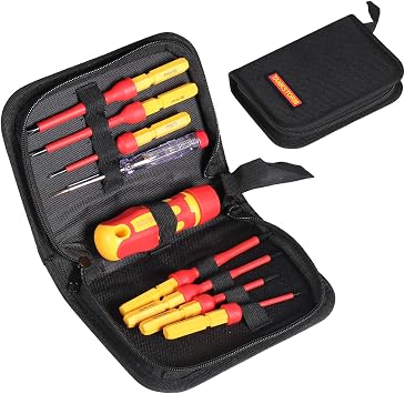 1000V Insulated Electrician Tool Set, 9PCS VDE Certified Electrical Repair Kit with Screwdrivers and Portable Canvas Bag, Magnetic Phillips Slotted Tips for Home & Industrial Maintenance