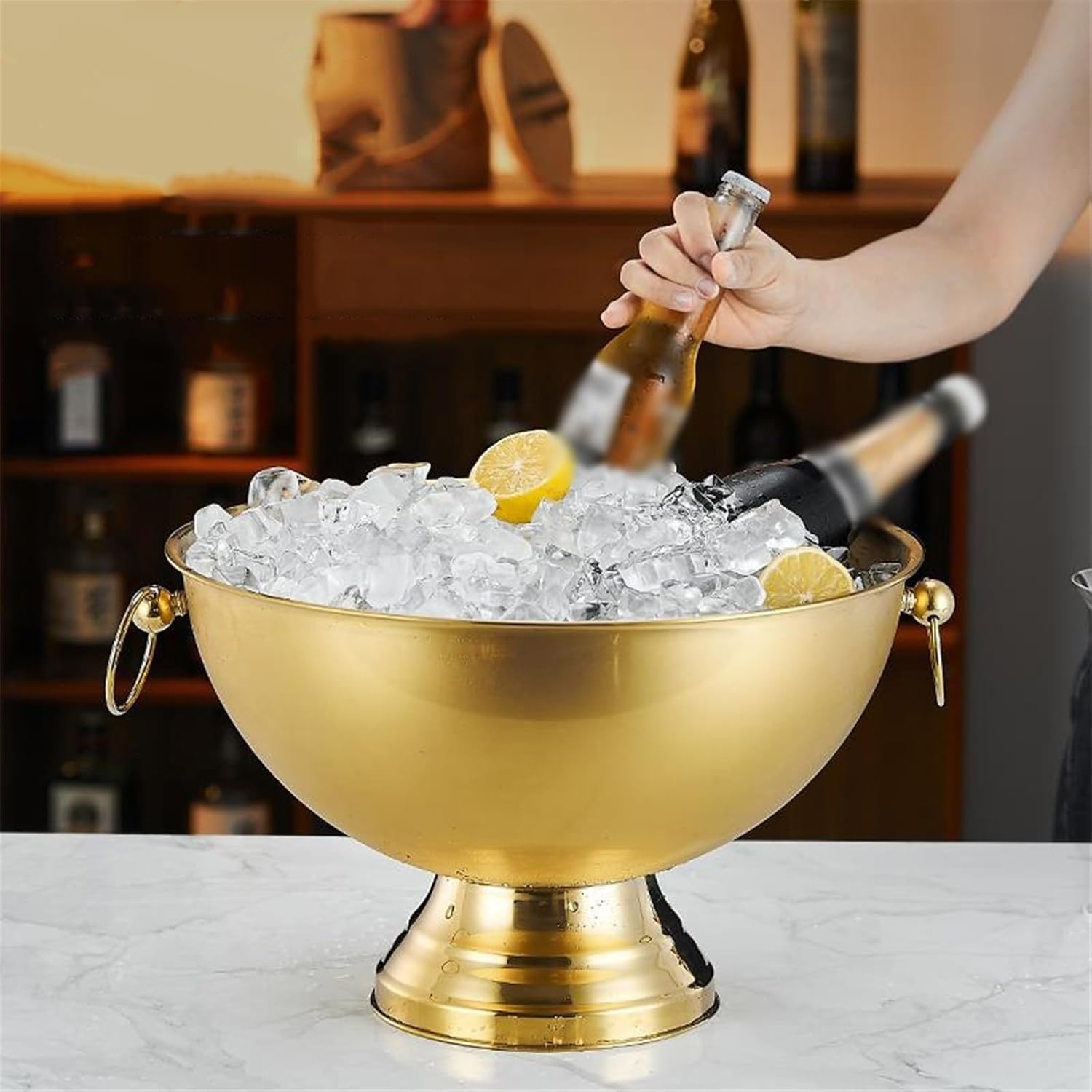 Ice Bucket Large Stainless Steel Double-eared Ice Bucket For Wine Champagne Beer KTV Clubs Bar Parties Insulated Ice Bucket(Silver)