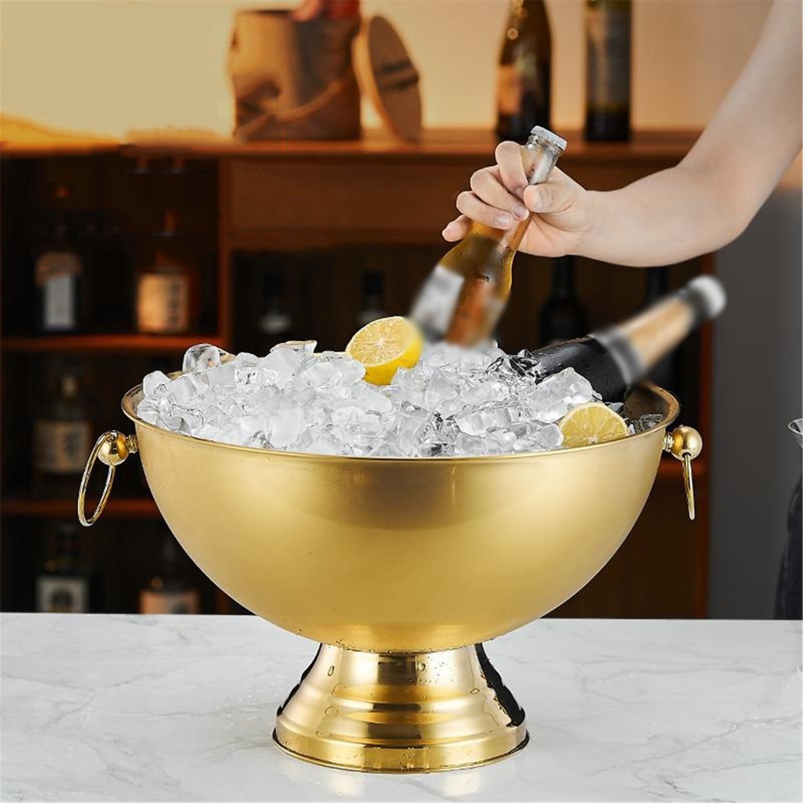 Cubo de champán Cubitera Grande de Acero Inoxidable con Doble asa for Vino, champán, Cerveza, Bares, Discotecas y Fiestas bañera enfriadora de Bebidas(Silver)