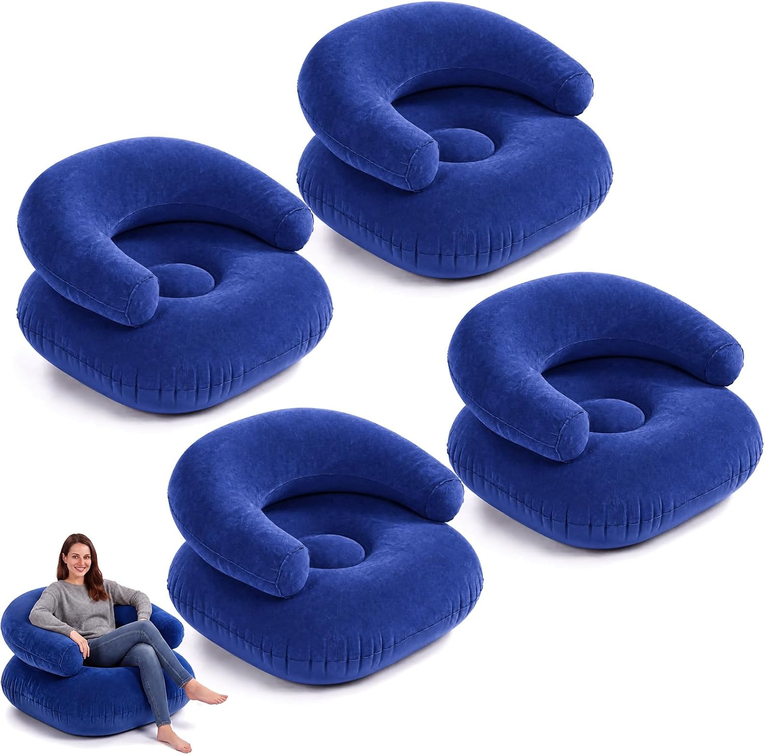 Threehoney 4 Pcs Inflatable Bean Bag Chairs Blow up Chair for Adults, Black