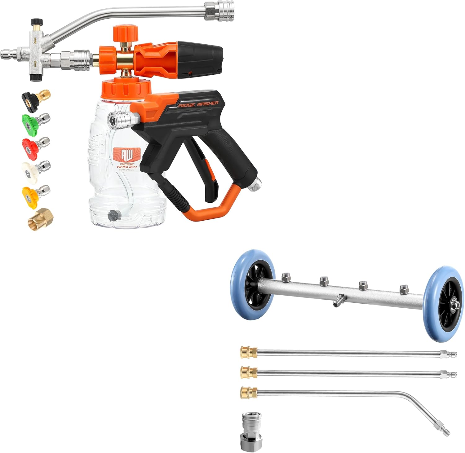 RIDGE WASHER Pressure Washer Gun Foam Cannon with Dual Connector Accessory, 16 Inch Undercarriage Car Washer