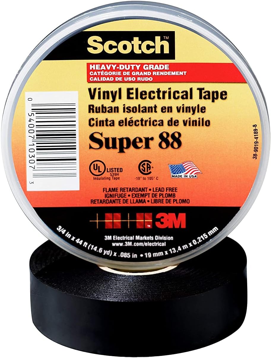 Scotch Super 88 Electrical Tape, 3/4" x 66' x 0.0085", 10 per Case
