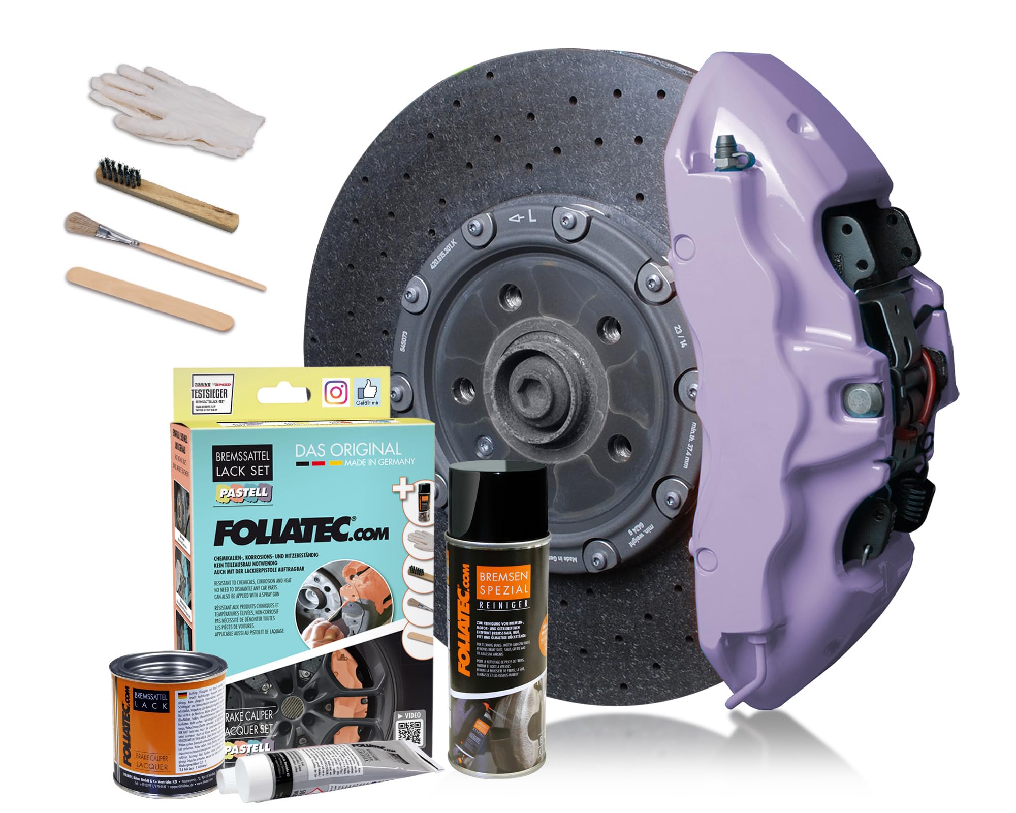 FOLIATEC Kit de peinture pour étriers de frein, résistant à la chaleur, kit complet pour 4 étriers de frein, Soft Violet, jeu de 7 pièces
