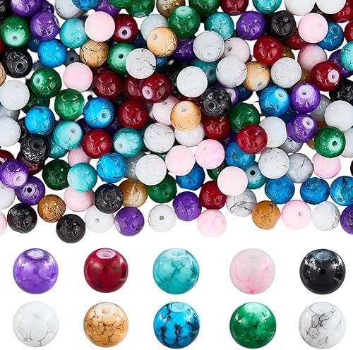PONABEADIY 1 Box 300 Stück 10 Farben Sortiert Tintenmuster Glasperlen Mit 1.5mm 