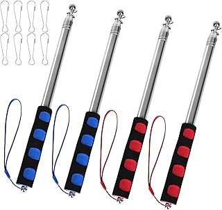 Telescopic Flag Poles Stick, 4pcs Extendable Stainless Steel Flag Poles with 8 Flagpole Clip, 2 Meters Portable Telescopic Flag Poles for Teacher Classroom Tour Guide Flag and Tour Camping Guide