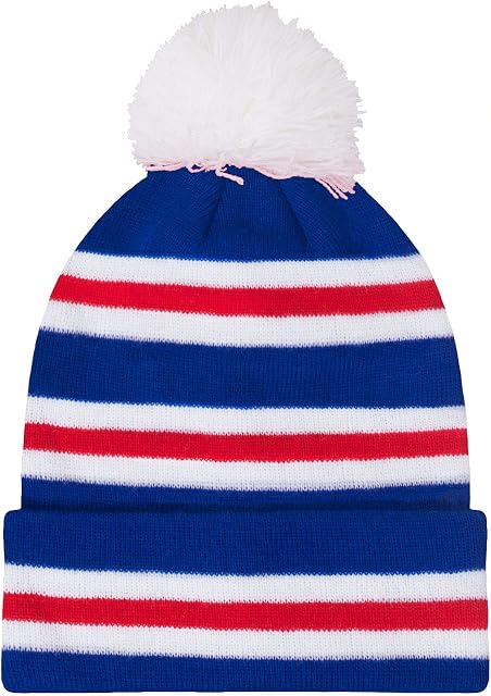 fan originals 3 Bar Football Bobble Hat in Rangers Colours Blue White Red