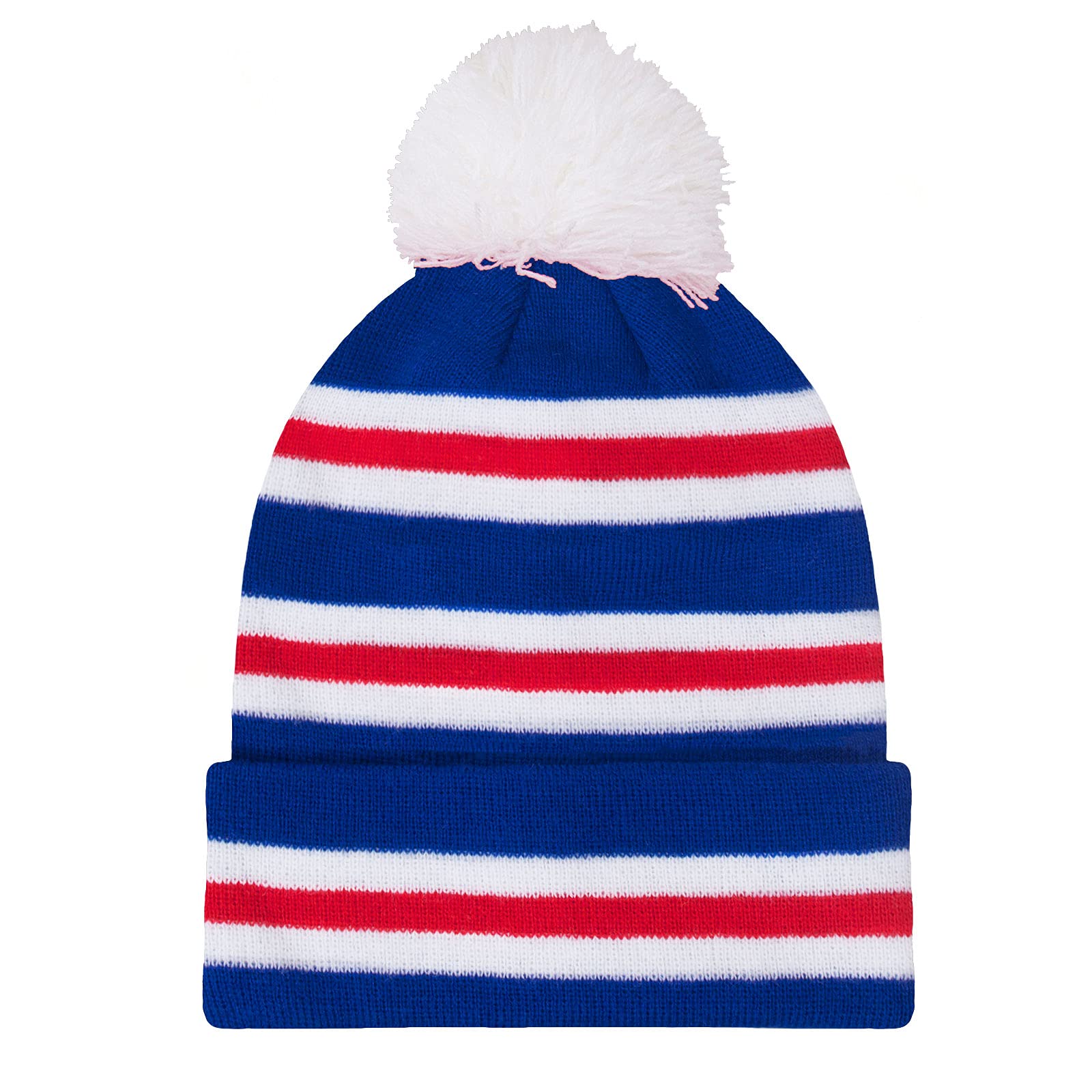 fanoriginals 3 Bar Football Bobble Hat in Rangers Colours Blue White Red