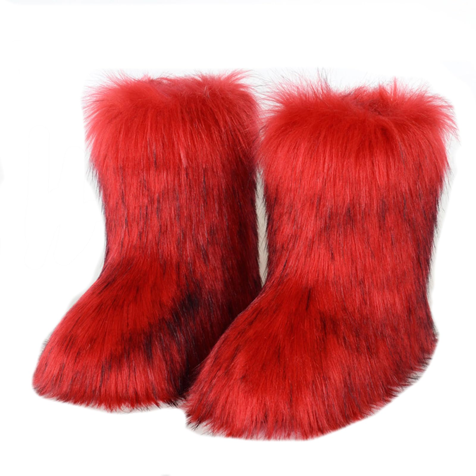 Womens Faux Fur Boot Furry Fluffy Round Toe Suede Snow Winter Women Boots Flat Heel Comfy Plush Warm
