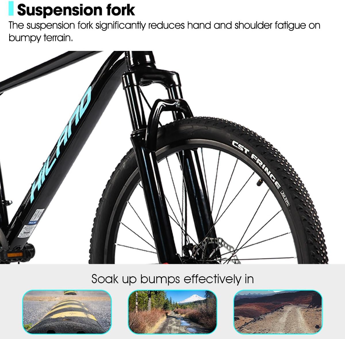 HILAND 26 Inch 27.5 Inch Mens Womens Mountain Bike, 21 Speed Mountain Bicycle with Dual Disc Brake, Front Suspension Fork, High Carbon Steel Frame Urban Commuter Bike for Adults