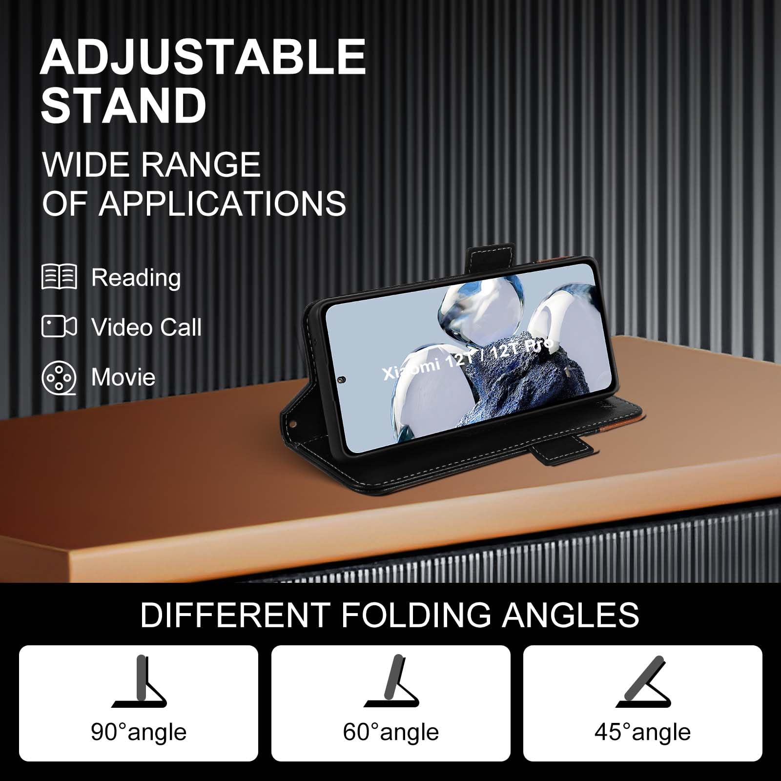 KANVOOS Cover per Xiaomi 12T / 12T PRO 5G, Custodia a Libro in Pelle PU con Silicone TPU, Antiurto Flip Portafoglio per Xiaomi 12T / 12T PRO (Blu