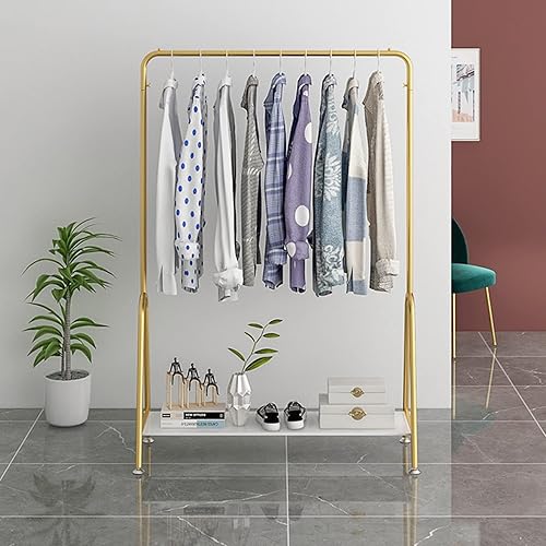 Miniatura 5 de LWBLJX Perchero de metal pesado para ropa, moderno, para el hogar, dormitorio, entrada, oficina, con estante de almacenamiento inferior, dorado