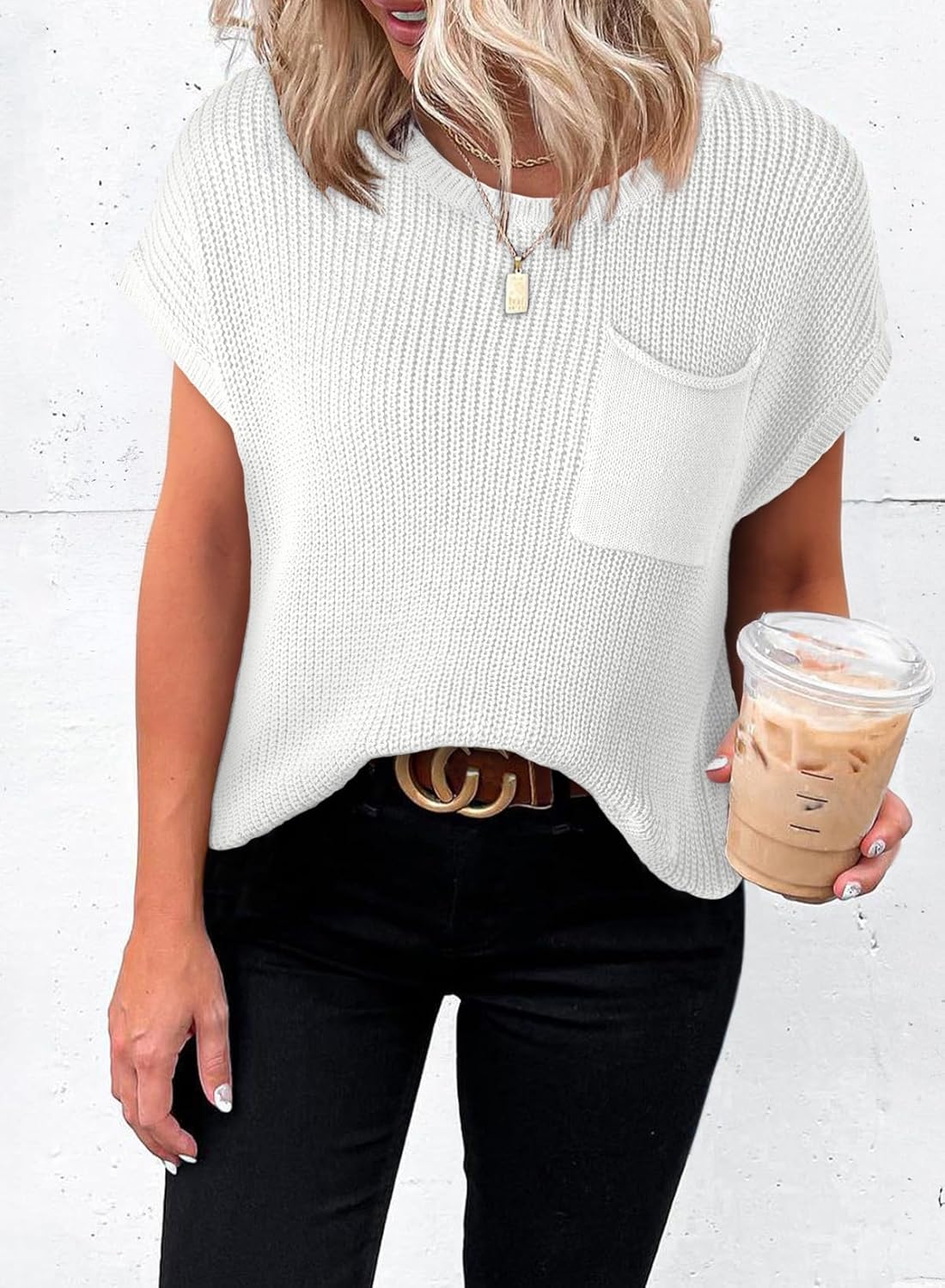 Dokotoo Women's Casual Short Sleeve Loose Tunic Tops Lightweight Knit Spring Pullover Sweater Blouses - Image 2