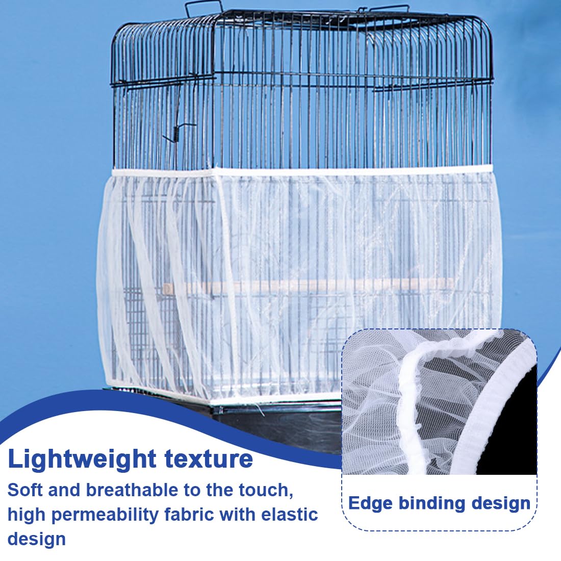 Couverture de Cage à Oiseaux, Housse de Protection en Maille, Ajustable Attrape Graine, Ventilé est Antipoussière, Housses Anti Graine pour Cages à Oiseaux, blanc, Réglable 150-180cm