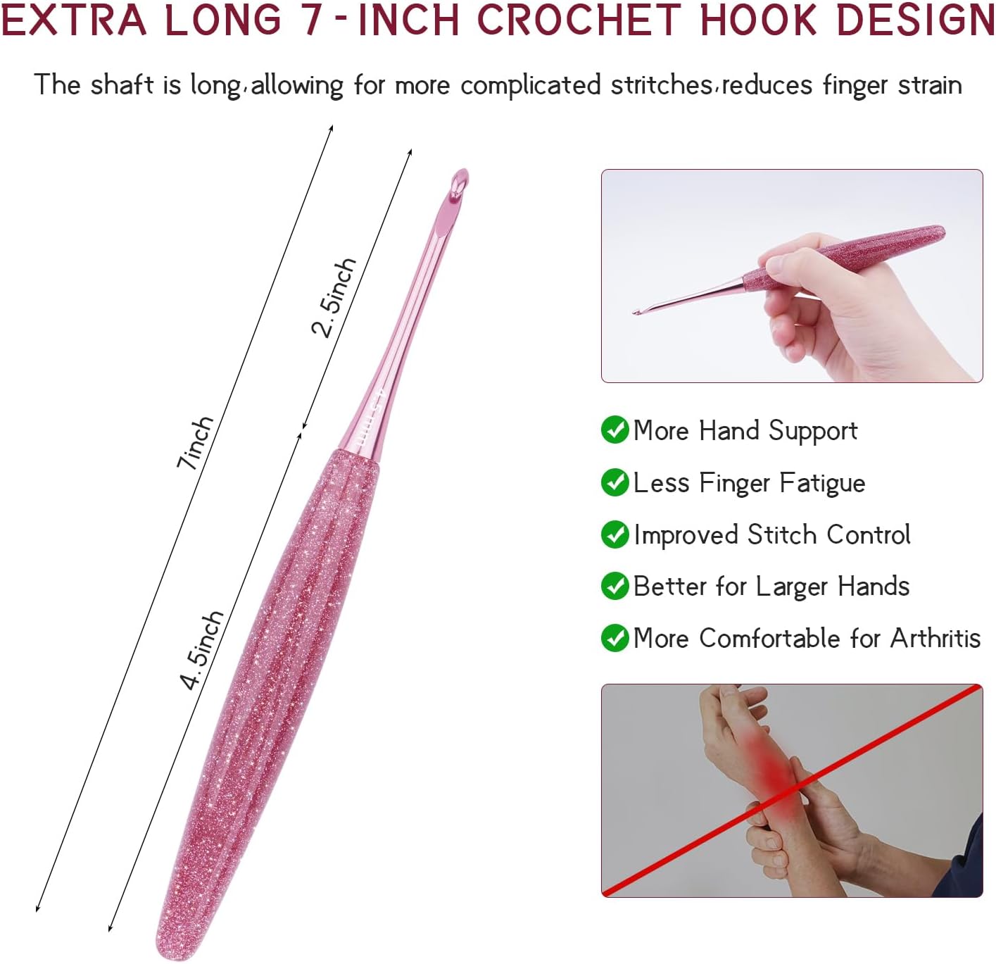 Weabetfu Inline Crochet Hooks Size H/8(5mm) with Glitter Resin Grips