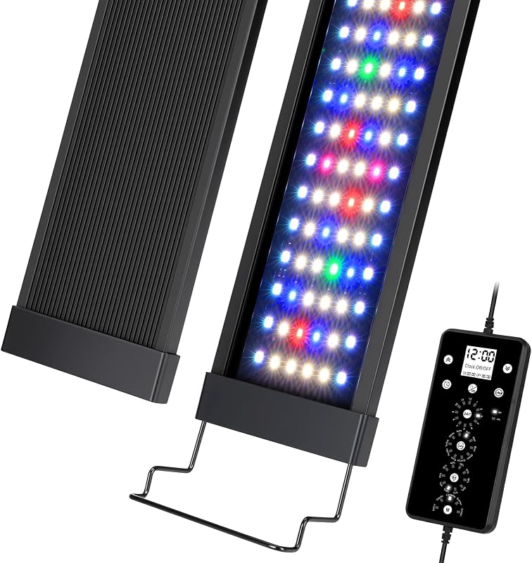 fishkeeper 24/7 Led Aquarium Light with Auto Time Sync, 12-18 Inch | Full Spectrum Aquarium Light with Auto On Off Timer, DIY 5 Weather Mode, 10 Colors, 10 Brightness for Plants, Memory Function
