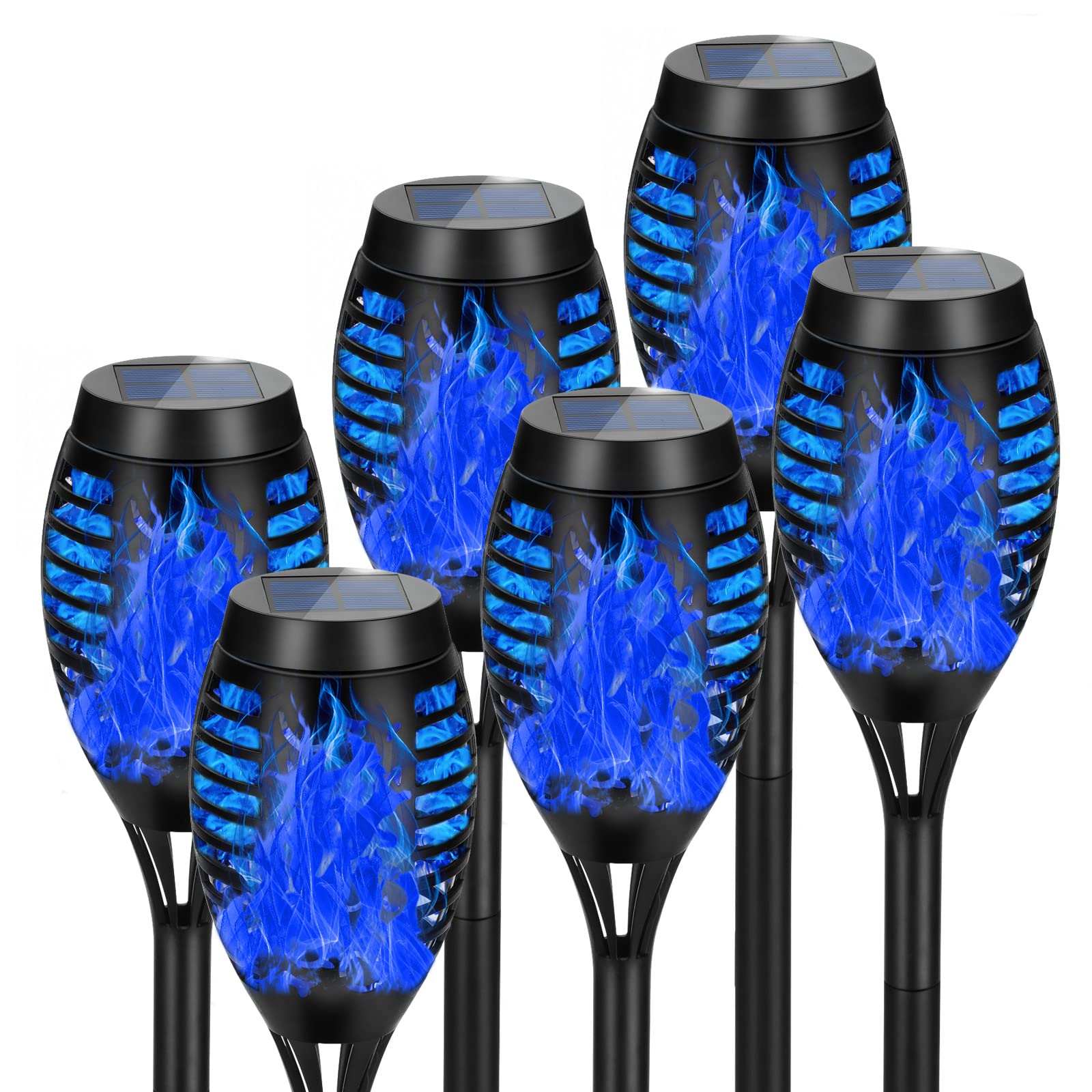 Solar Lights Outdoor, Upgraded 6 Pack Blue Solar Torch Light with Flickering Flame Waterproof for Garden Decor, Flame Torches for Outside Landscape Porch Yard Pathway Decorations