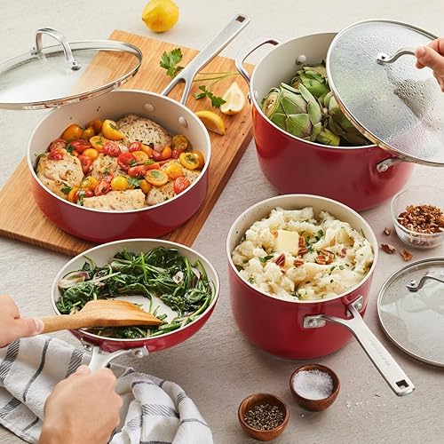 Miniatura 7 de KitchenAid Juego de utensilios de cocina antiadherentes de cerámica anodizada dura de 9 piezas, incluye sartenes, cacerola, olla, duradero,