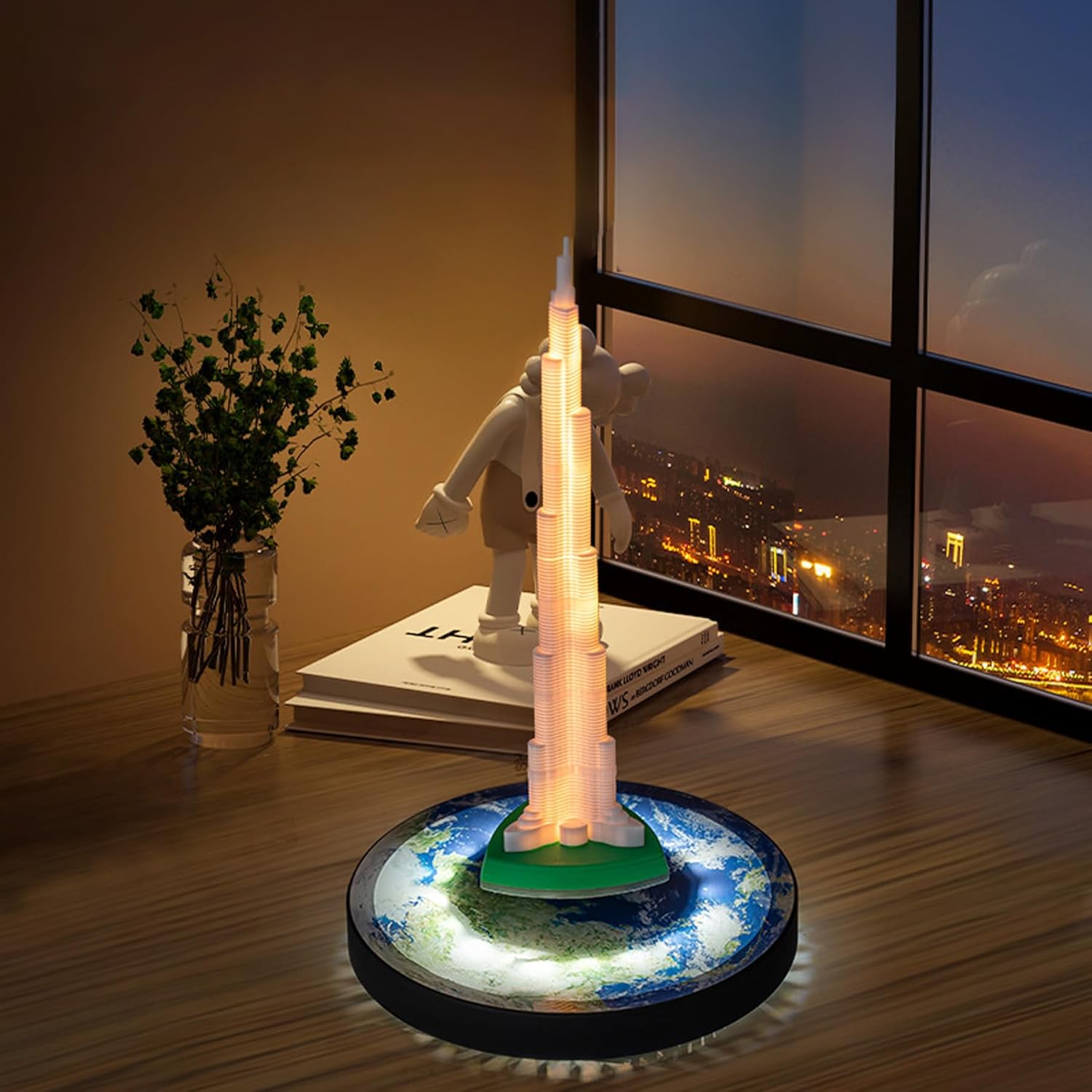 SinSed-Levitating Burj Dubai -7 Colors, Rotating in The air, Adjustable Brightness, Realistic Texture, Wireless Power Supply, Unique Gift for Room Decoration, Desk, tech Toys, medium size, White