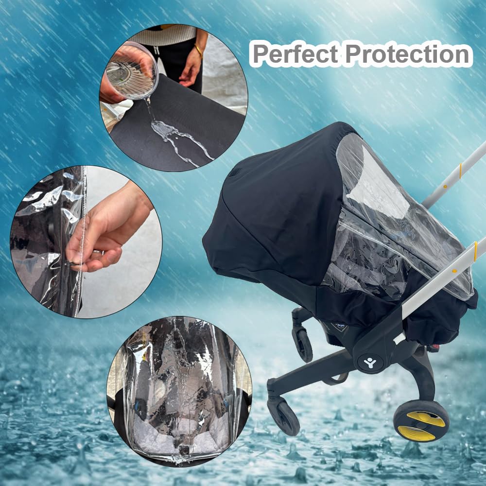 Stroller Accessories Rain Cover Compatible with Doona+, Doona i, Doona X,Evenflo Shyft DualRide Car Seat & Stroller,Weatherproof Cover, Easy Access with Wide Zipper Opening - Image 4