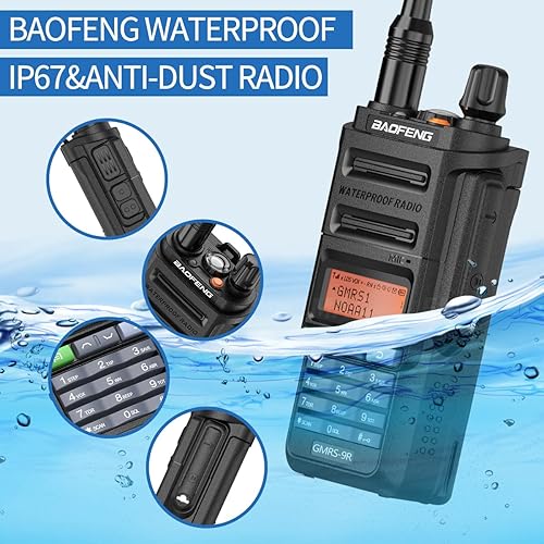 Miniatura 5 de BAOFENG GMRS Radio impermeable, radios bidireccionales GMRS-9R, radio de mano de largo alcance recargable, escáner NOAA de doble banda, compatible