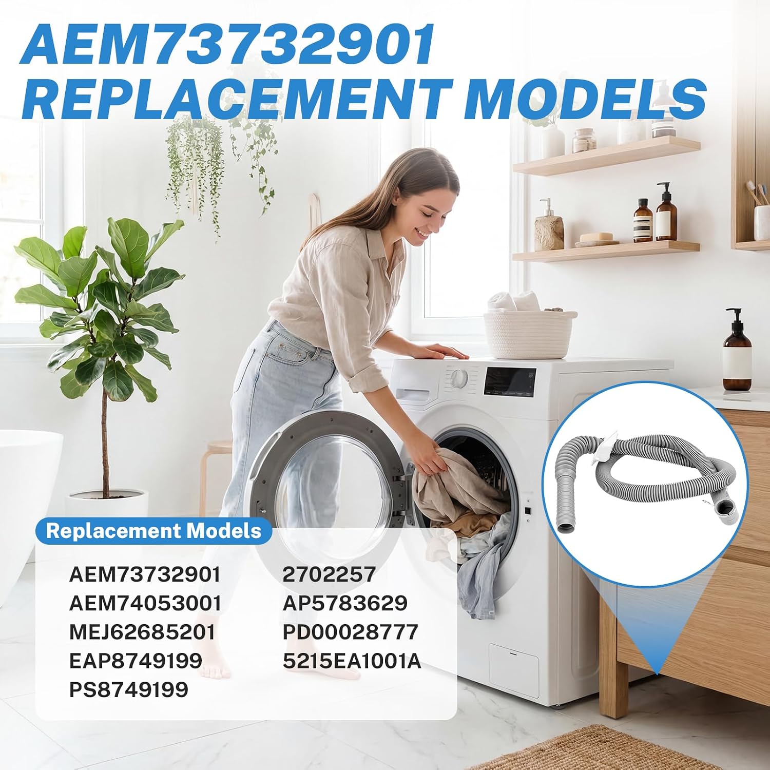 AEM73732901 Washer Drain Hose Replacement for LG Kenmore Fit for Elite Washing Machine Drain Hose Direct Fi Replaces MEJ62685201 AEM74053001 Compatible with Select Front Load Washers