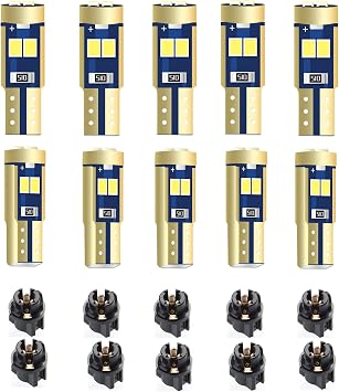 T5 Led Bulb,2721 37 74 PC74 6SMD Bright White Canbus Dash Dashboard LED Lights,Wedge Lamp Twist Sockets Instrument Panel Cluster Replacement 10pcs