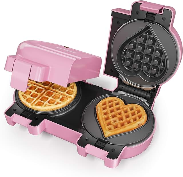 Double Waffle Maker Featuring Dual Removable Nonstick Plates, One-Button...