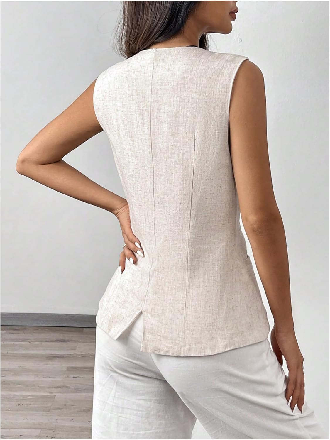 MakeMeChic Women's Vest Top Sleeveless Business Blazer Button Down Dressy Suit Teacher Outfit - Image 2