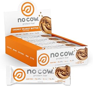 No Cow High Protein Bars, Chunky Peanut Butter, 21g Plant Based Vegan Protein, Keto Friendly, Low Sugar, Low Carb, Low Calorie, Gluten Free, Naturally Sweetened, Dairy Free, Non GMO, Kosher, 12 Pack
